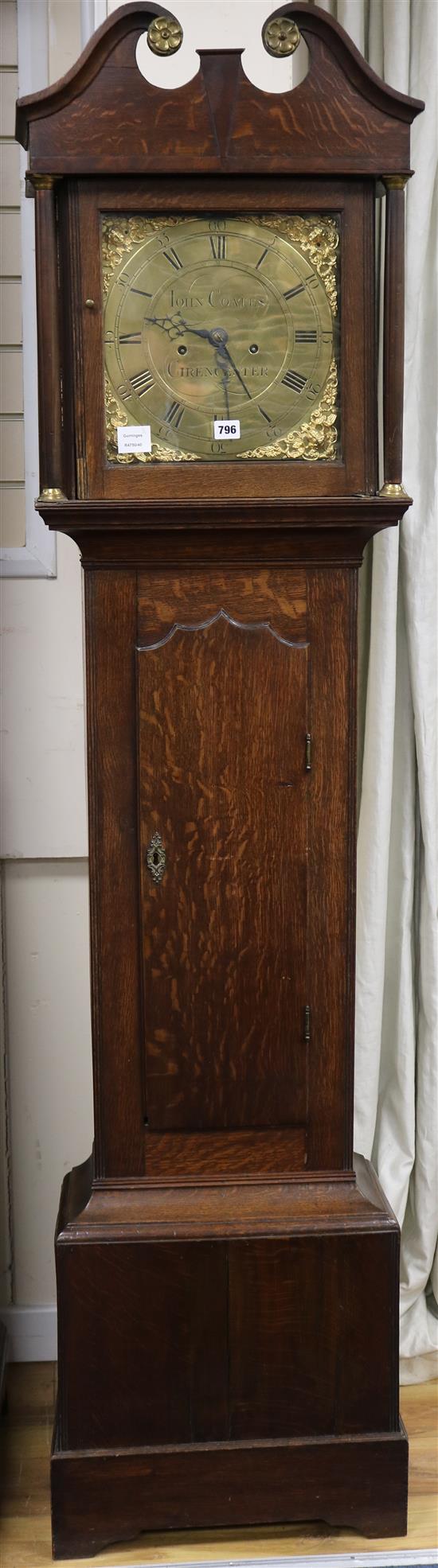 Jolm Coates of Cirencester - a mid 18th century oak 8 day longcase clock H.199cm